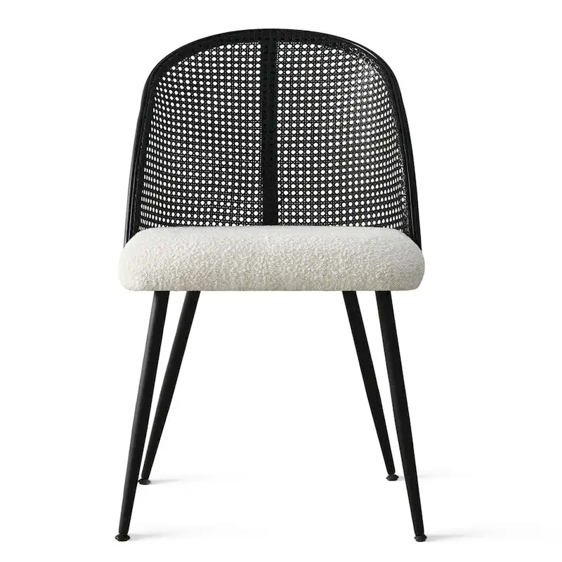 High Back Rattan Boucle Dining Chair