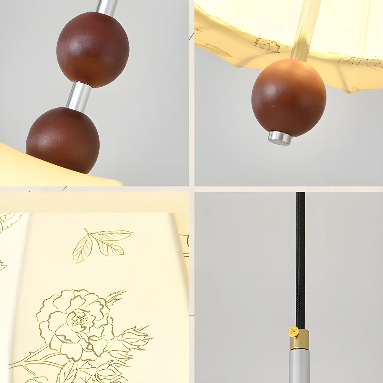 Elegant Flower Pattern Beige Fabric Geometric Chandelier