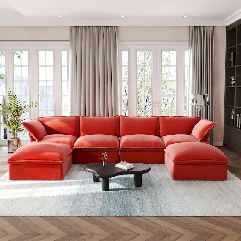 U Shape Couch Sectional for Living Room, Convertible Sectional Sofa, Modular Sectional Couch with Ottomans for Living Room