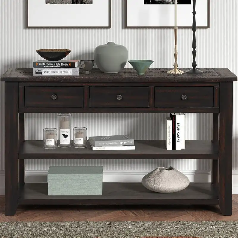 Console Table with 3 Drawers and 2 Open Shelves