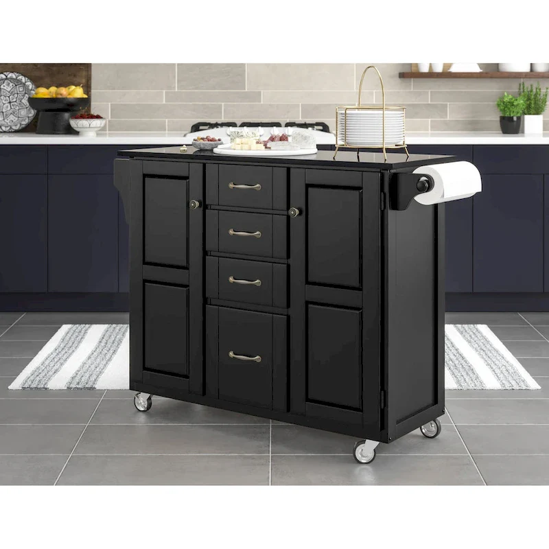 Homestyles Black Wood Kitchen Cart - 48 x 18 x 36