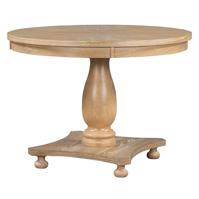 5 Piece Dining Table Set, Solid Wood Kitchen Dining Room Table Set with Round Dining Table and 4 Upholstered Chairs