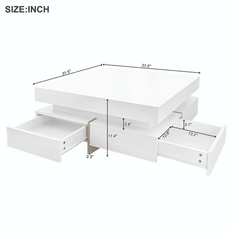 Stylish High Gloss Coffee Table with 4 Drawers