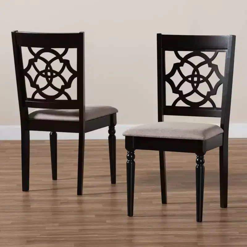 2pc Renaud Fabric Dining Chair Set with Cut-Out Back Design - Baxton Studio: Oak Wood, Foam Padding