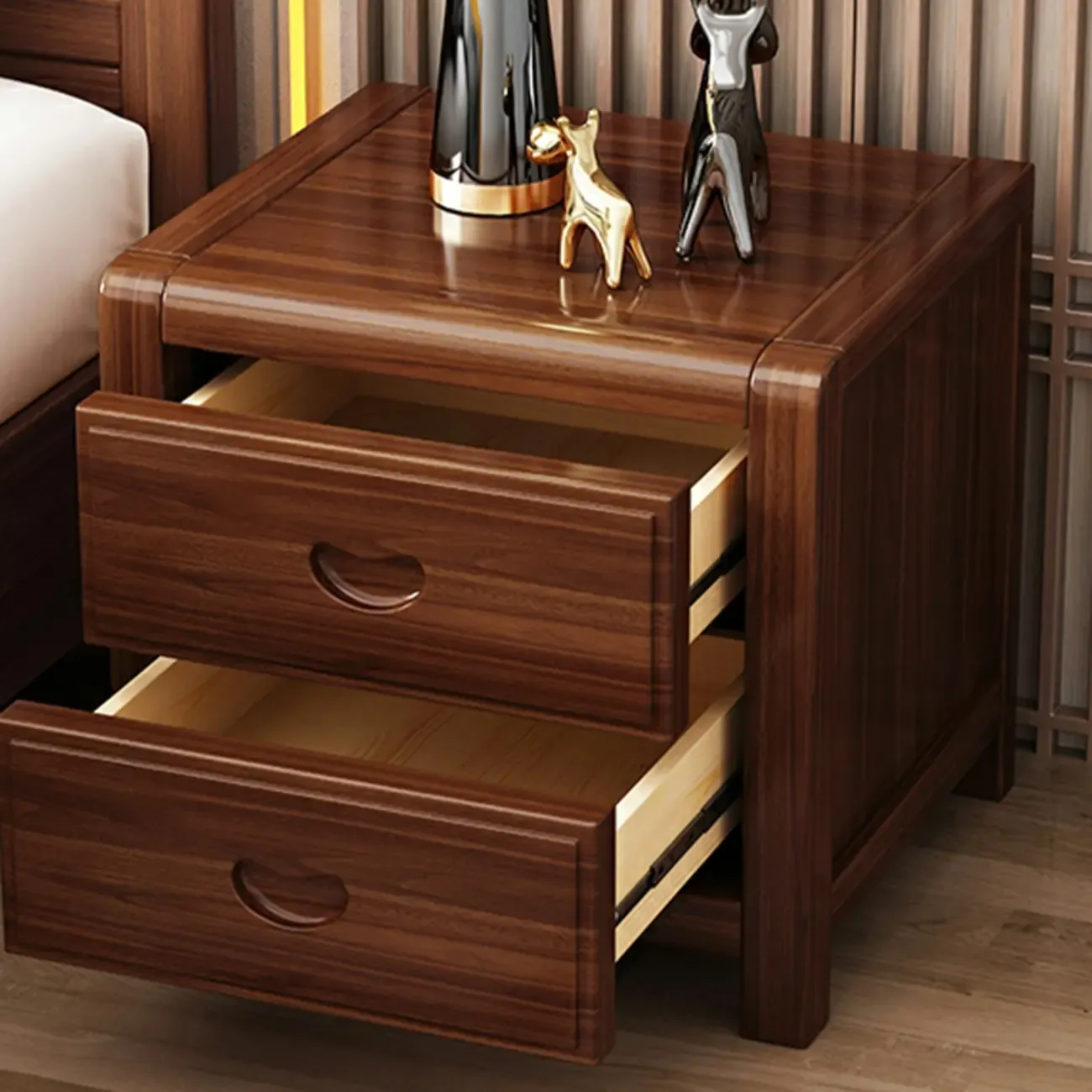 Traditional Nut-Brown 2-Drawer Wood Small Nightstand