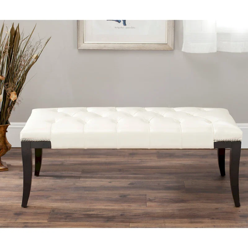 Cream Tufted Nailhead Bench - 48Wx20Dx19H