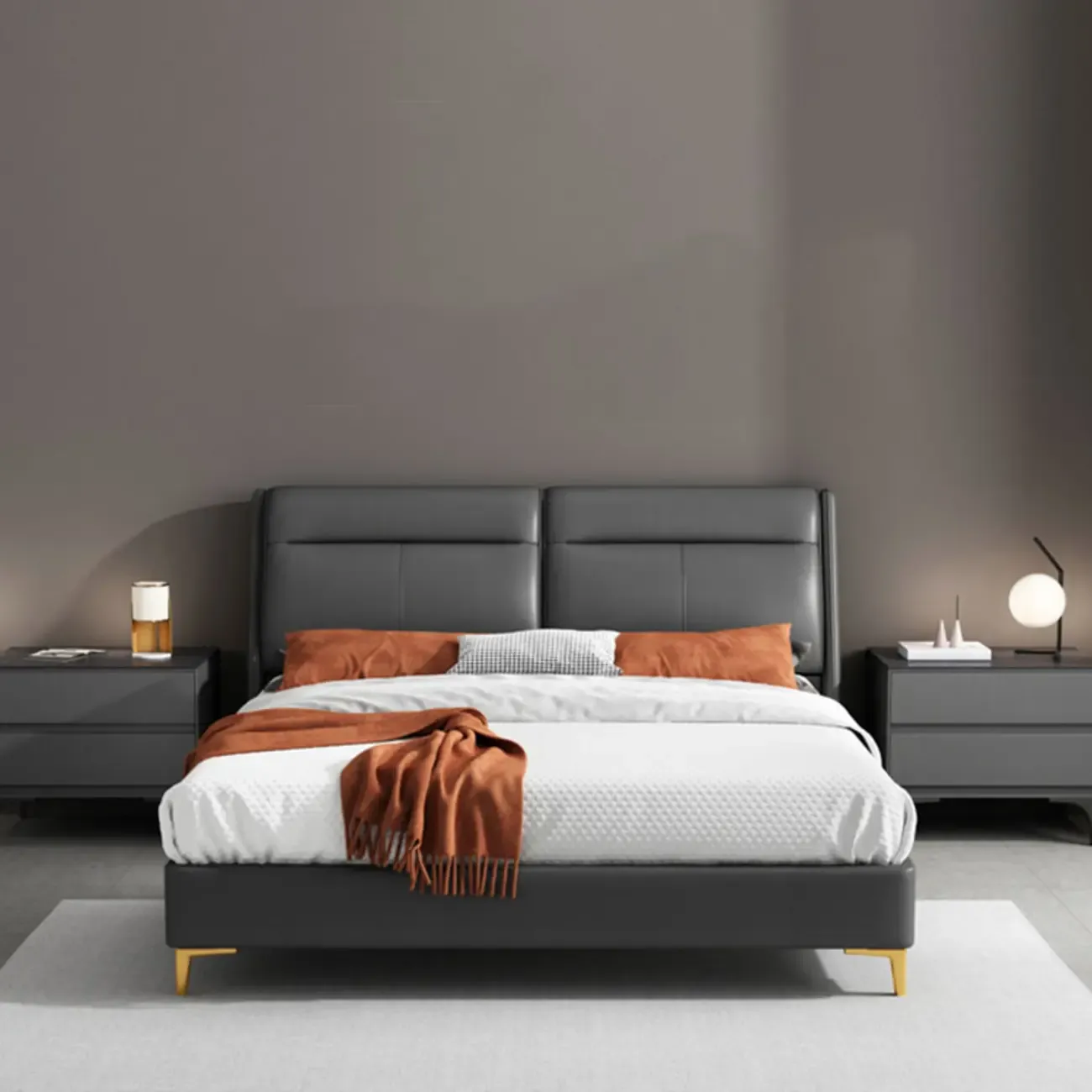 Modern Stone Top Faux Leather 2-Drawer Nightstand