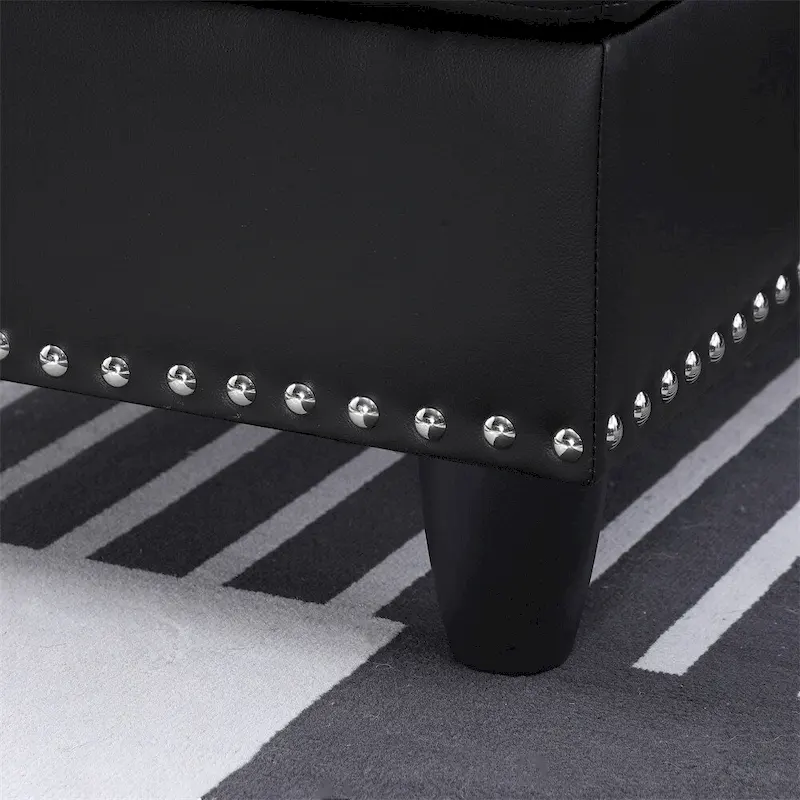 L-shaped Faux Leather Sectional Sofa with Ottoman and Pillows