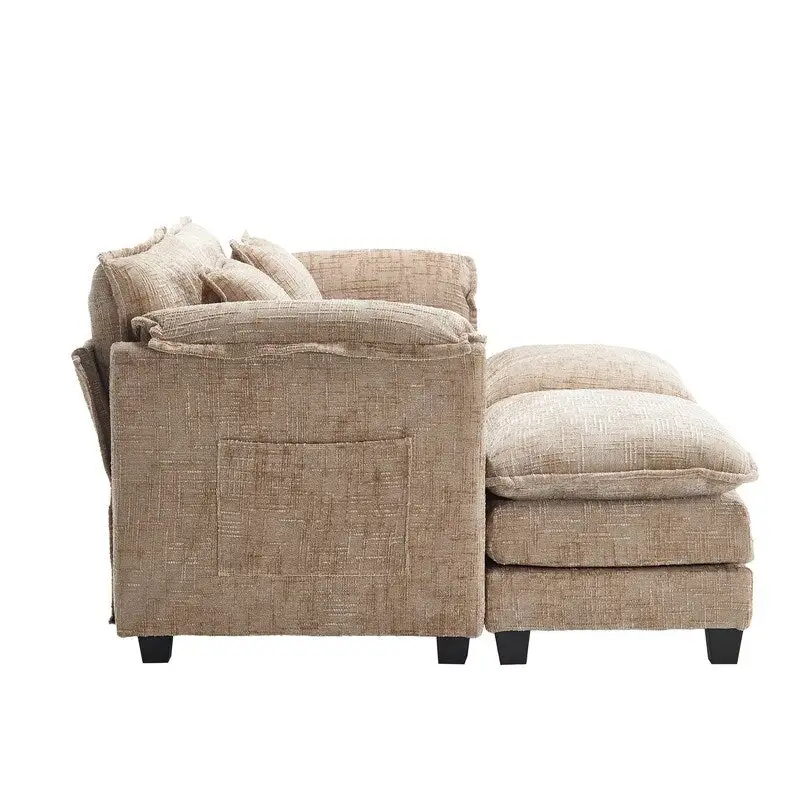 76.77 Chenille Upholstered Sofa with 2 Ottomans