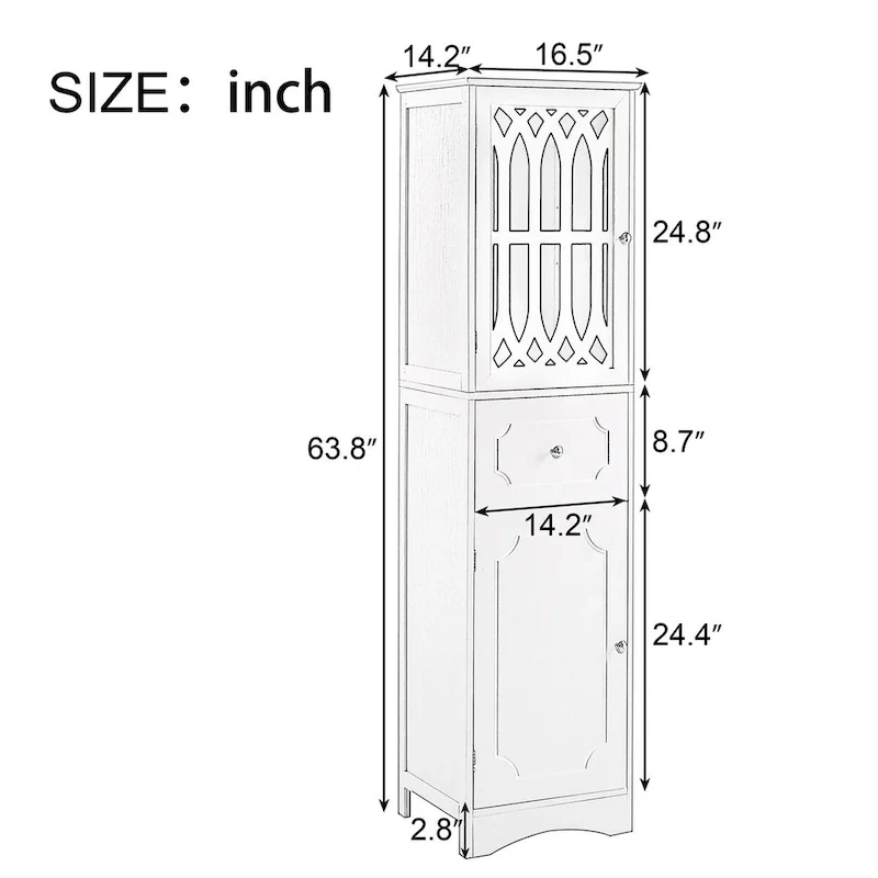 64 Tall Freestanding Bathroom Cabinet with Drawer and Adjustable Shelf