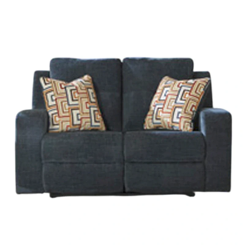 Genna Manual Reclining Loveseat, Navy Blue Fabric, 2 Pillows, 64 Inch