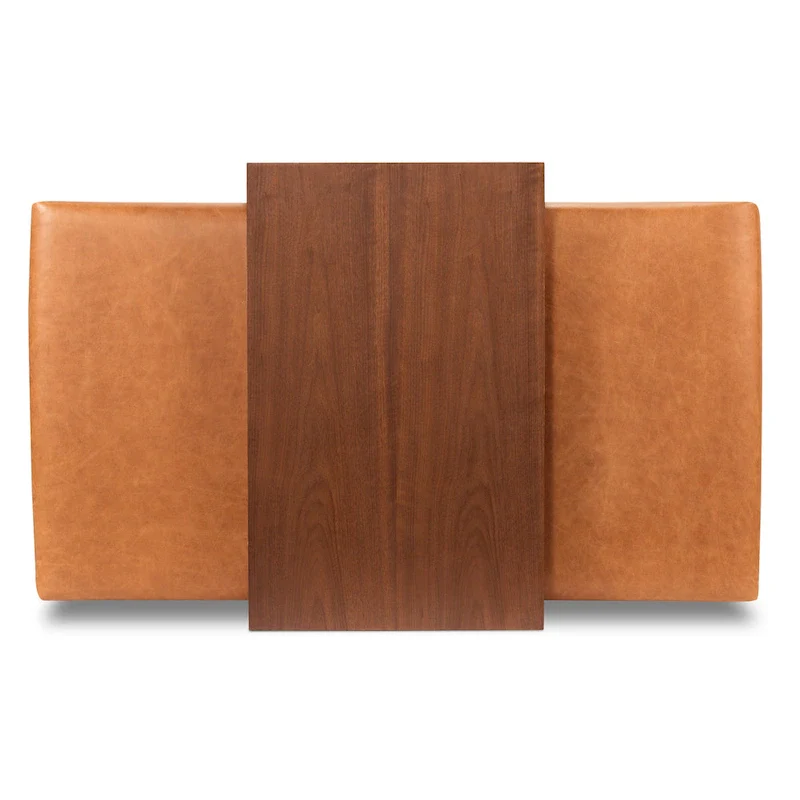 Poly & Bark Jarmo Ottoman with Adjustable Walnut Table - Full Grain Genuine Italian Leather