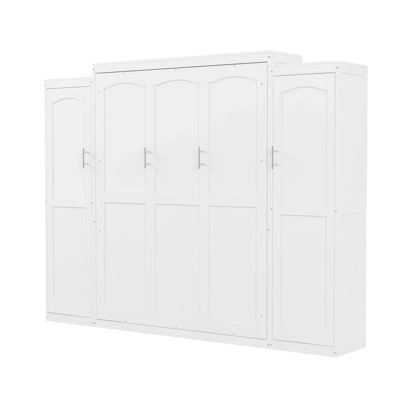 Full Size Murphy Bed with Two Wardrobe and Storage Shelf