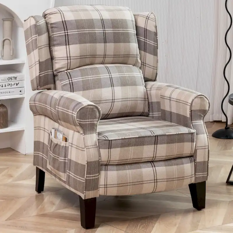 HOMYKA Polyested Upholstered Pushback Recliner Accent Chair Wingback Armchair