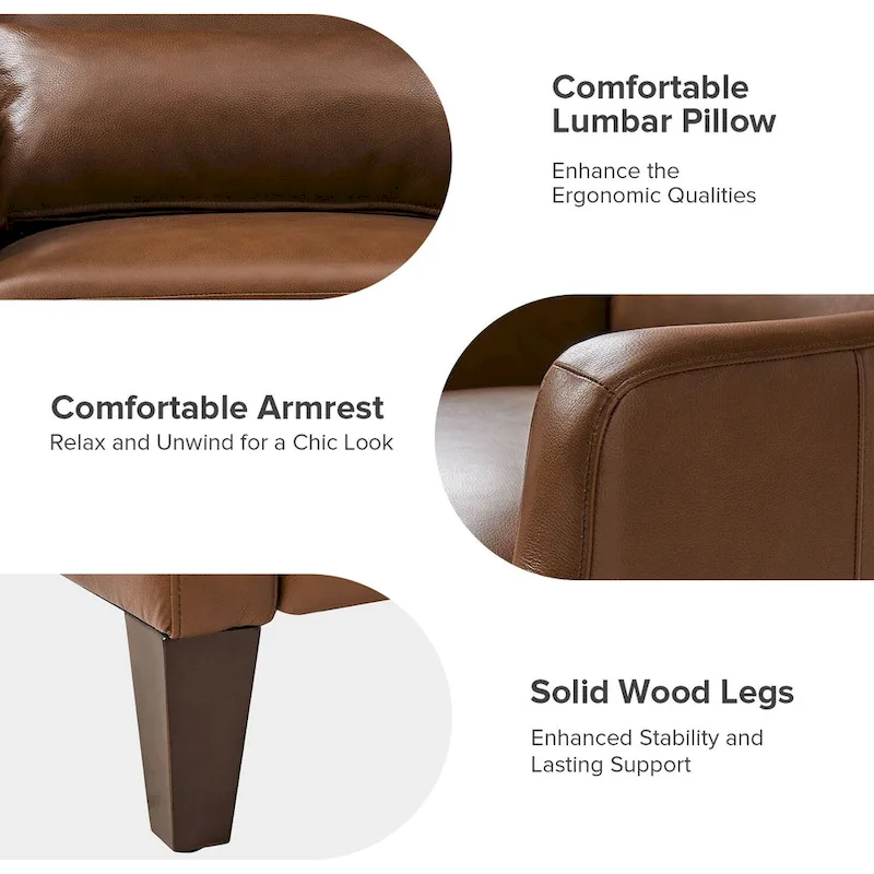 Genuine Leather Wingback Armchair with Lumbar Pillow