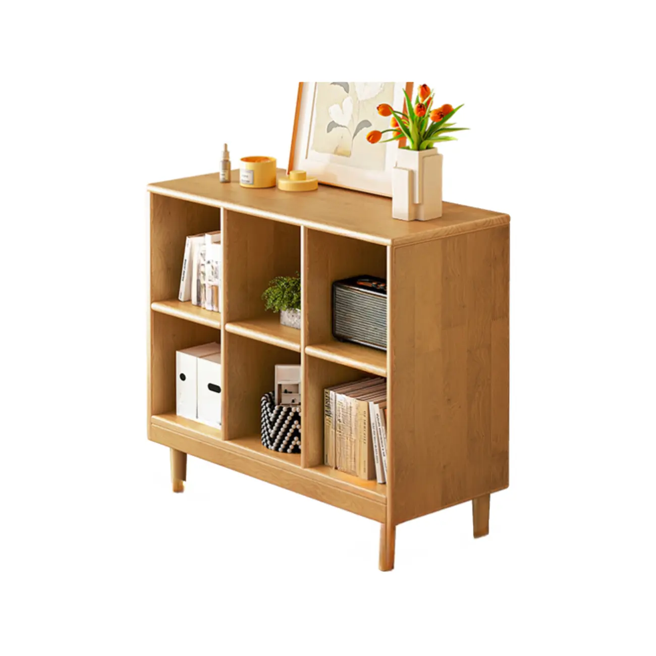 Brown Natural Wood Freestanding Modular Cube Bookcase