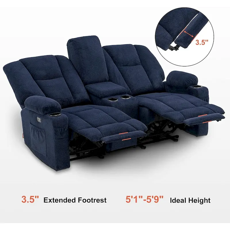 MCombo Electric Power Reclining Sofa with Massage and Lumbar Heat, Fabric 6015/6025/6035/6045