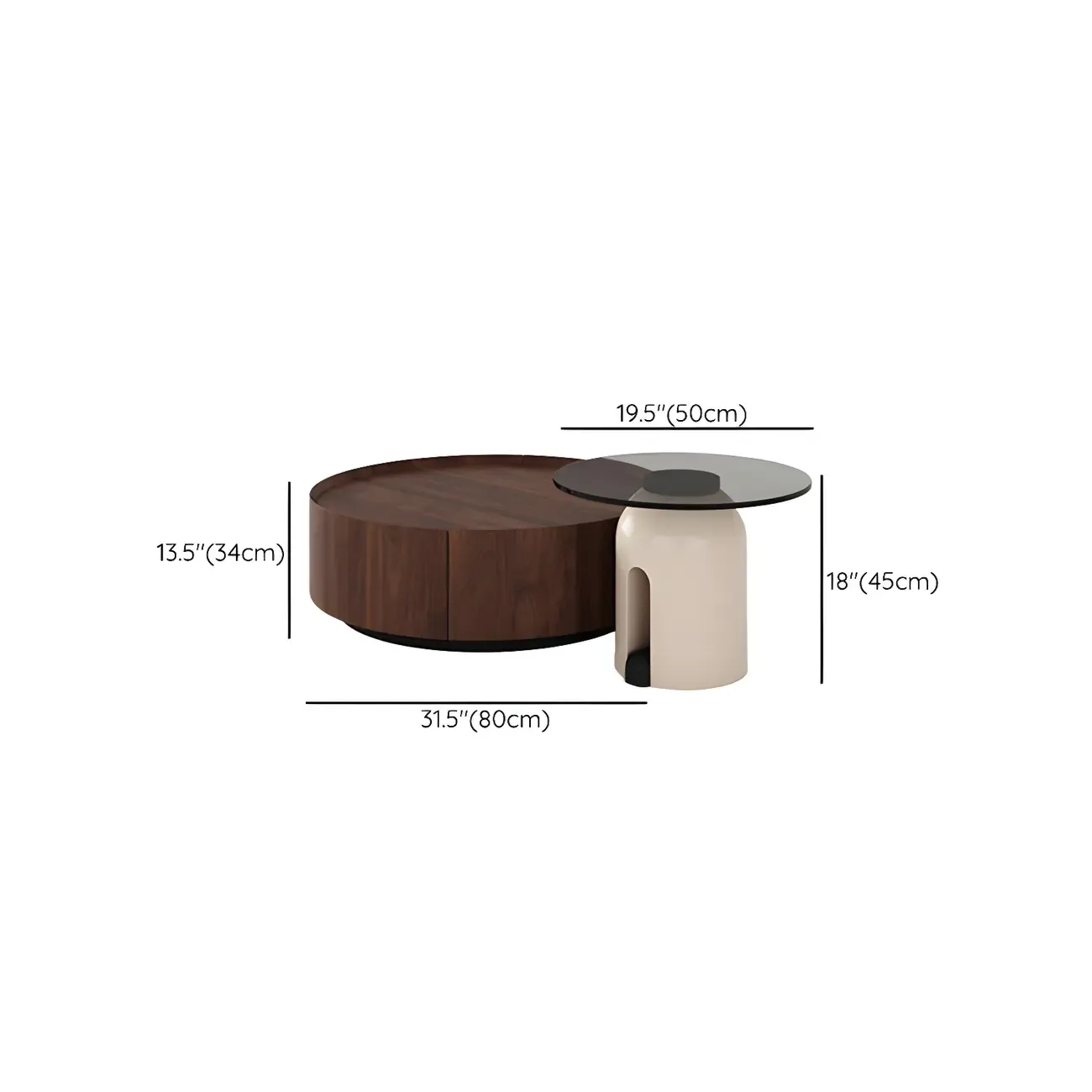 Brown Modern Stylish Round Wood Drawer Coffee Table