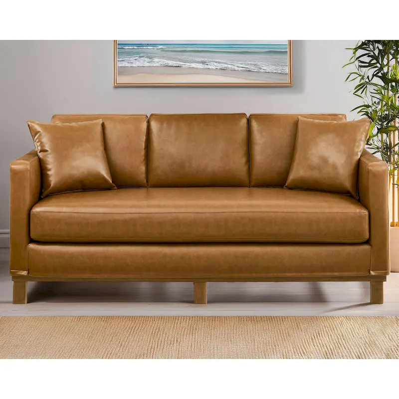 Brookside Jolene 3-Seater Upholstered Sofa with Wood Base and Throw Pillows