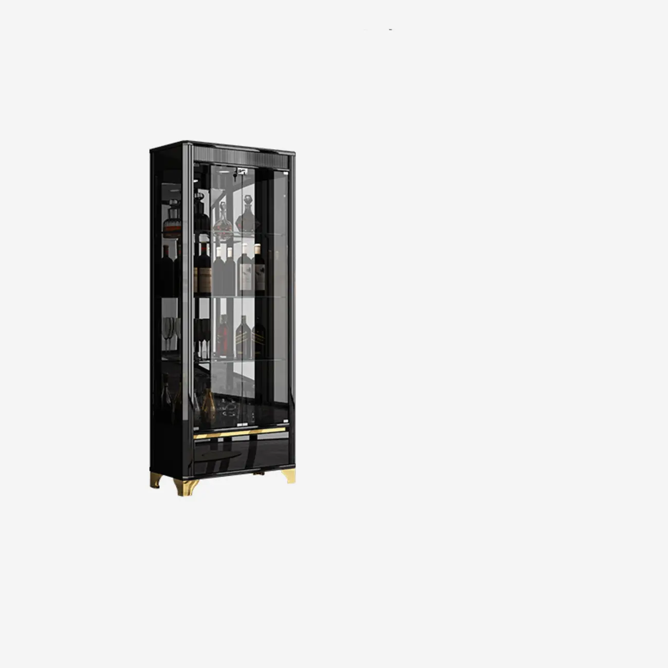 Elegant Black Gold Legs Glass Display Cabinet