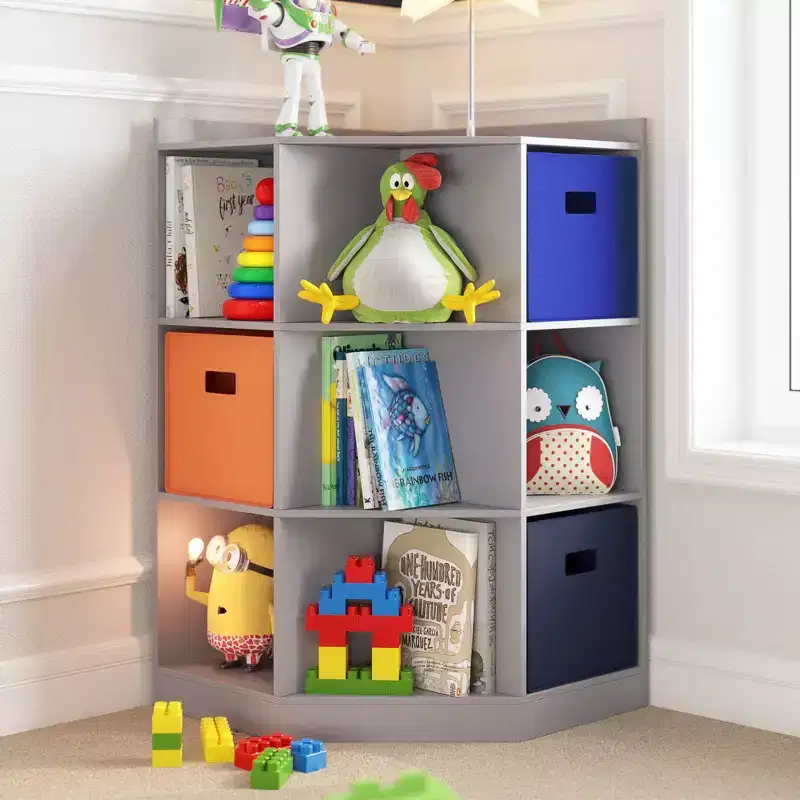RiverRidge Kids' Corner Playroom Cabinet with 6 Toy Storage Cubbies and 3 Angled Shelves