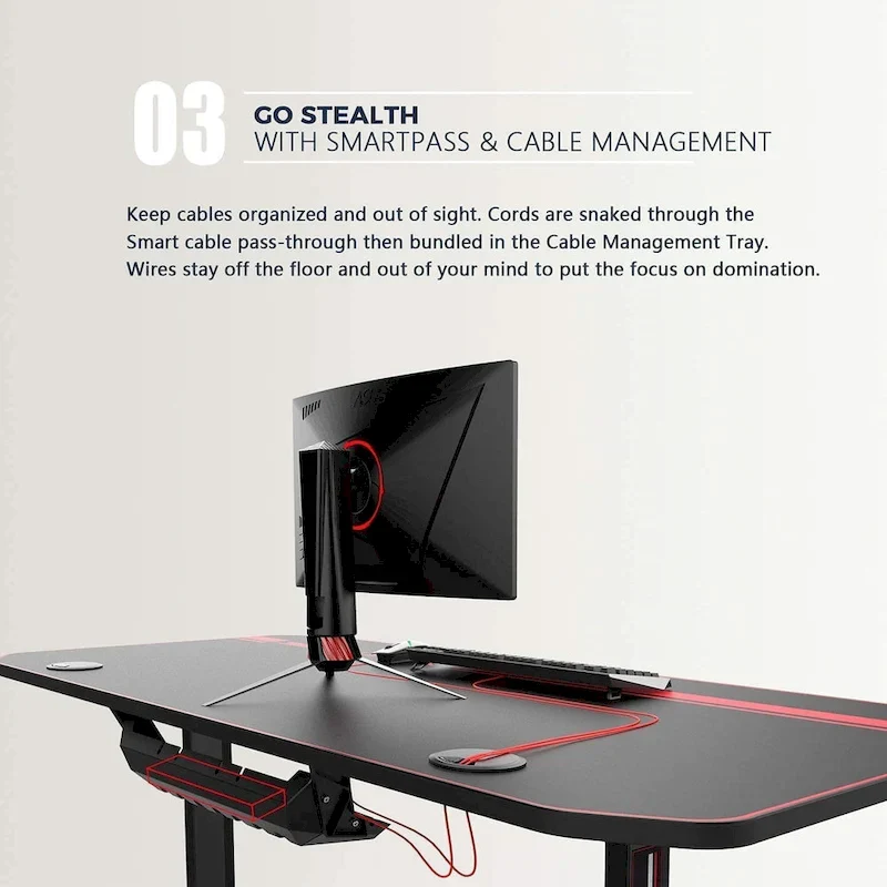 BOSSIN Ergonomic Gaming Desk T-Shaped Office PC Computer Desk with Full Desk Mouse Pad, Handle Rack, Cup Holder Headphone Hook