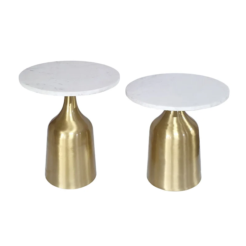 A&B Home Sergilis Acacia and Aluminum Trumpet Tables - Set of 2