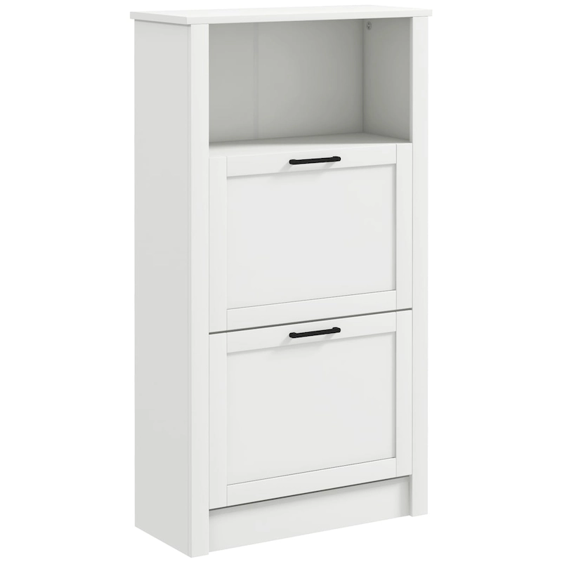 Shoe Storage Cabinet with Open Compartment and 2 Flip Drawers