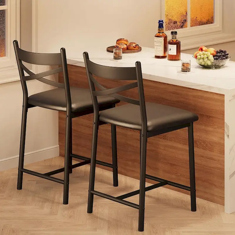 Upholstered Island Chairs, Black Bar Stools Set