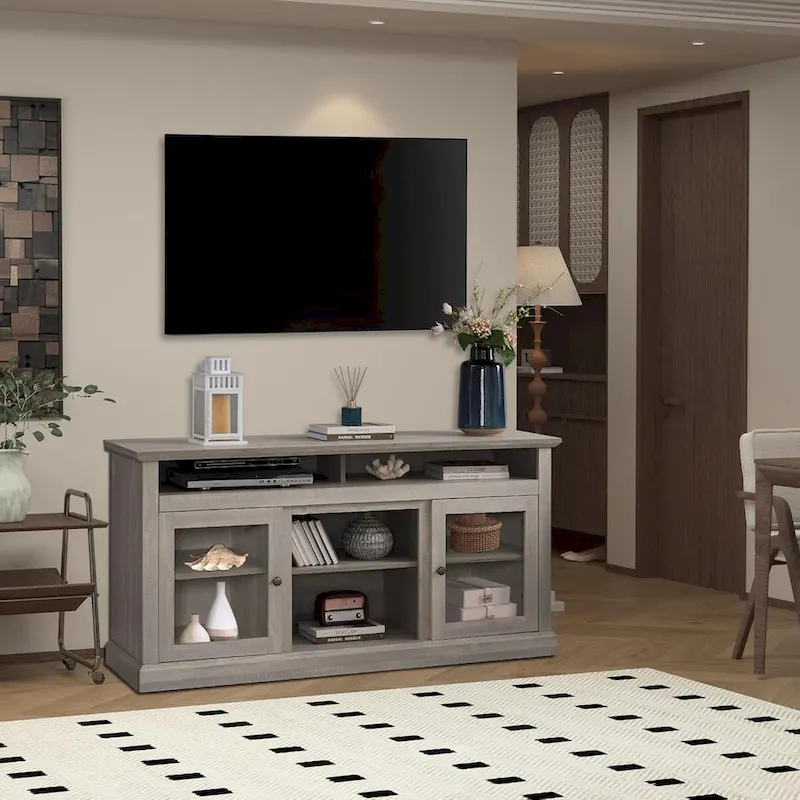 Contemporary TV Media Stand,  Entertainment Console, Up to 65 TV, Open & Closed Storage Space