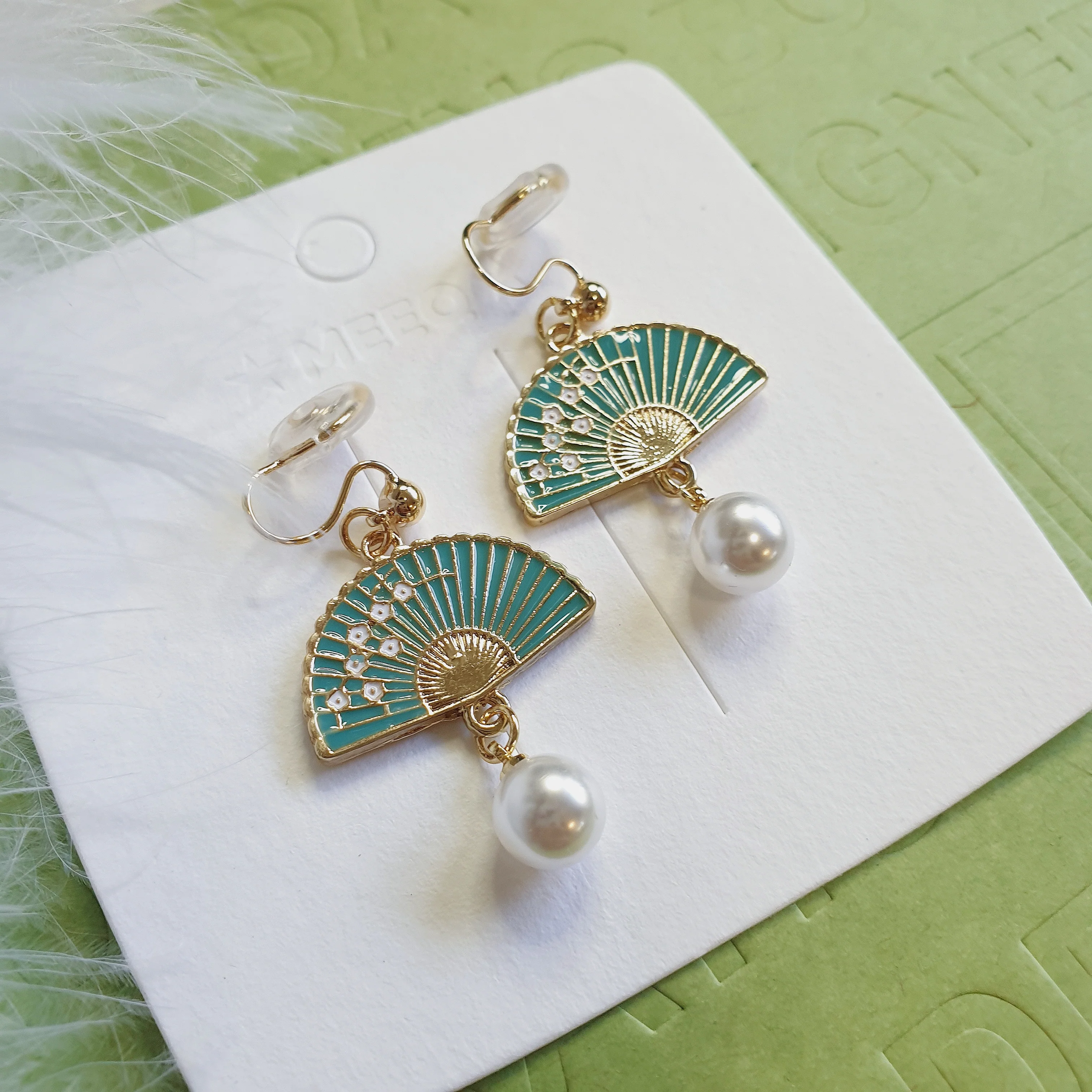 Luninana Clip-on Earrings -  Oriental Blossom Fan Earrings LL023