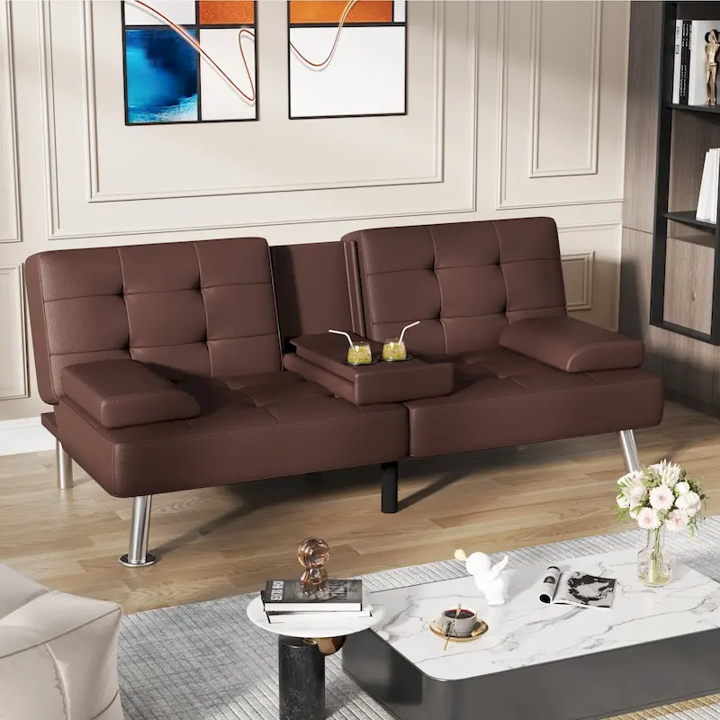 Homall Futon Sofa Bed Convertible Lounge Couch Sofa with Cupholders & Pillows