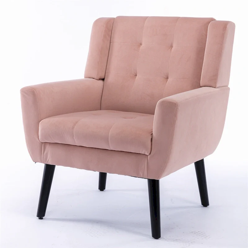 Pink Velvet Modern 29.5 Tufted Accent Chair with Wood Legs
