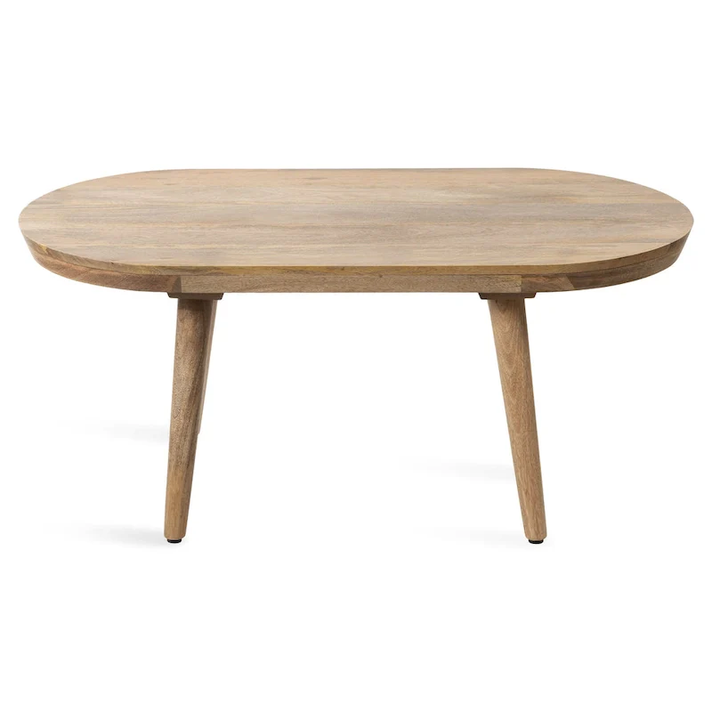 Oval Solid Wood Coffee Table, Natural, Mid-Century Style