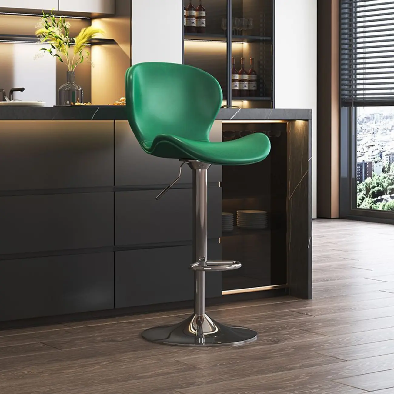 Modern Saddle Pedestal Swivel Adjustable Bar Stools
