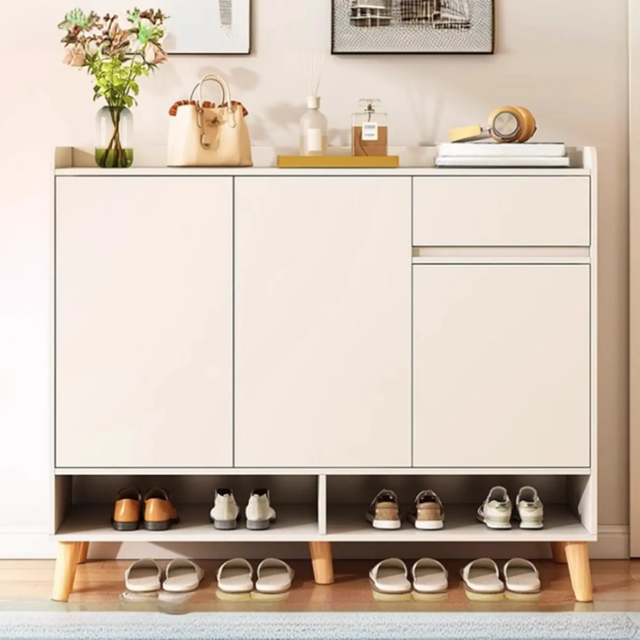 Vertical Modern White Wood Entryway Shoe Cabinet