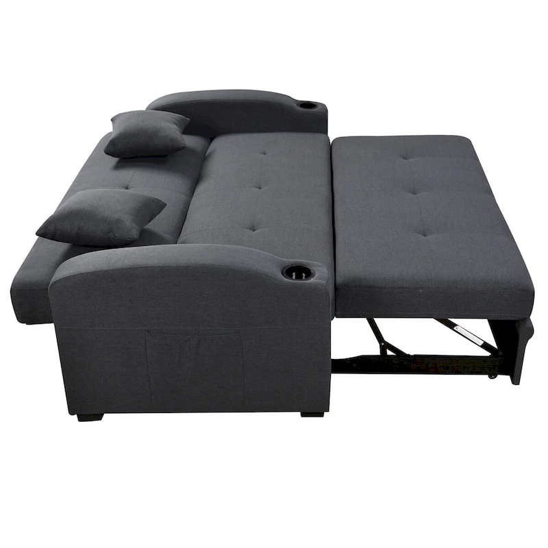 Convertible Sofa with Reclining Backrest, Cup Holders and Pillows
