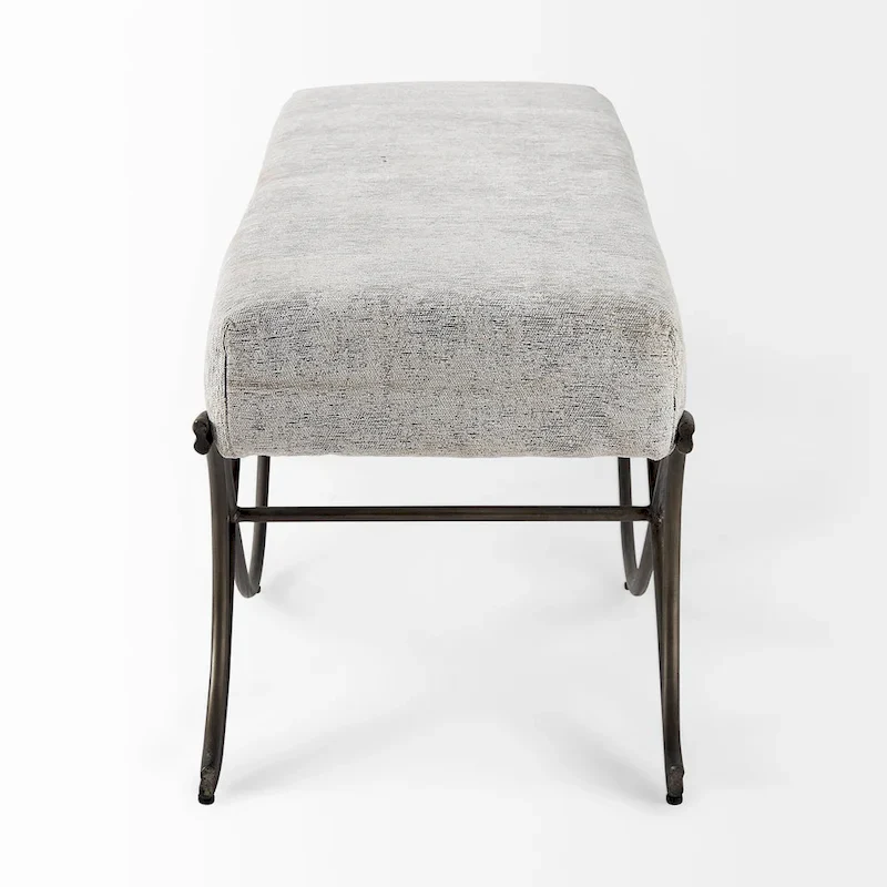 Ayla Gray Fabric Seat w/ Dark Nickel Metal Frame Bench