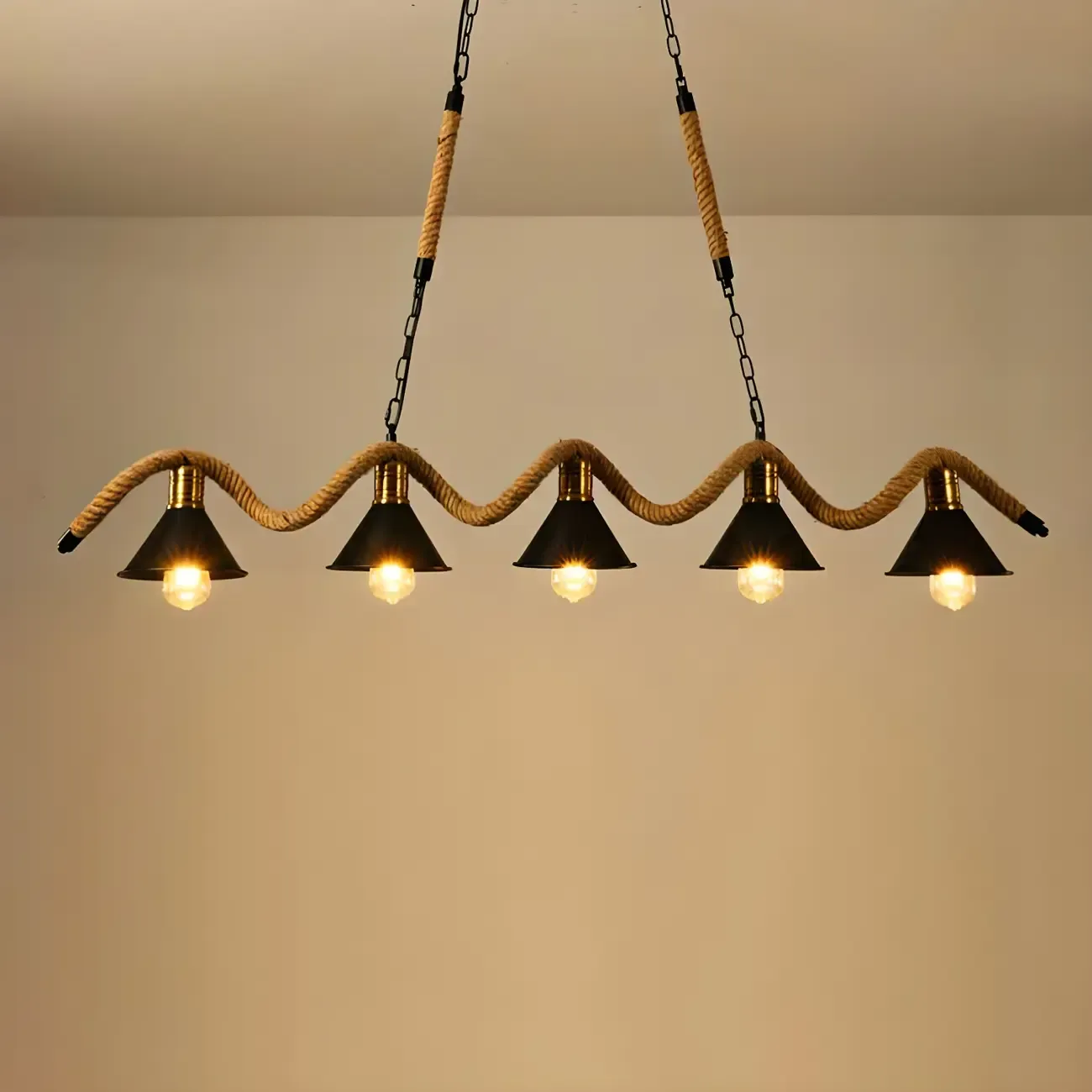 Industrial Metal Hemp Rope Pendant Light