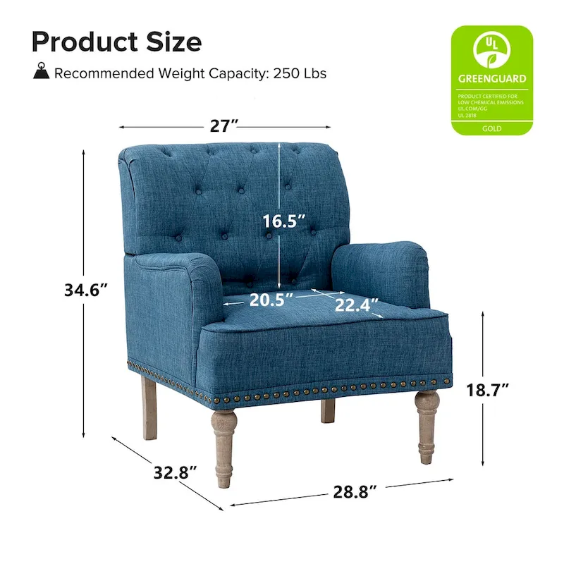 Geltrude Traditional Upholstered Accent Chair with Button Tufted Back Set of 2 by HULALA HOME