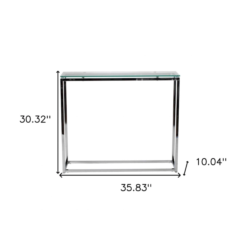 HomeRoots 36 Clear and Silver Glass Sled Console Table