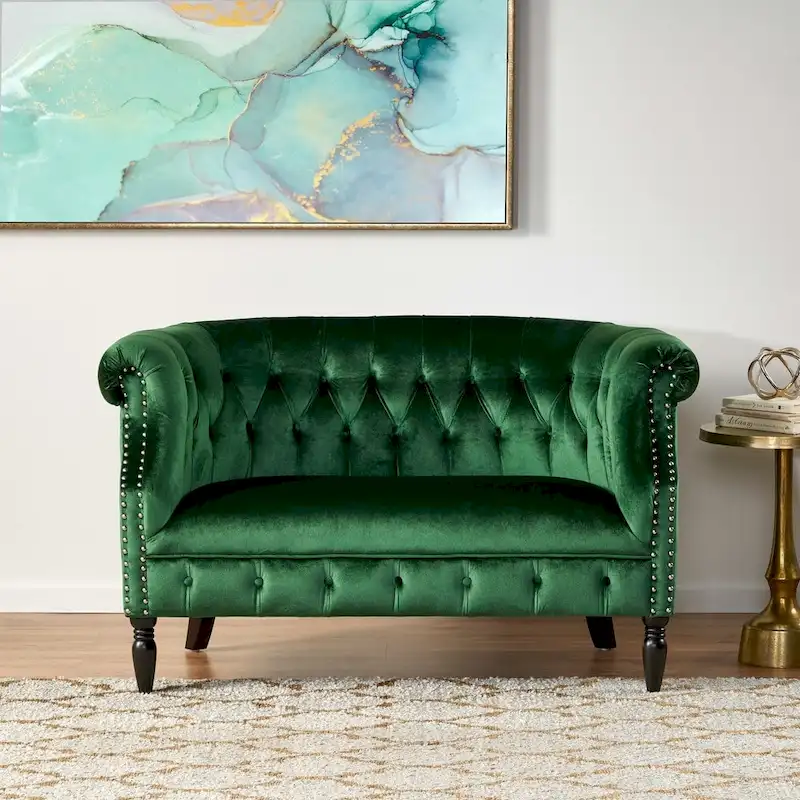 Milani Velvet Tufted Scroll Arm Loveseat by Christopher Knight Home