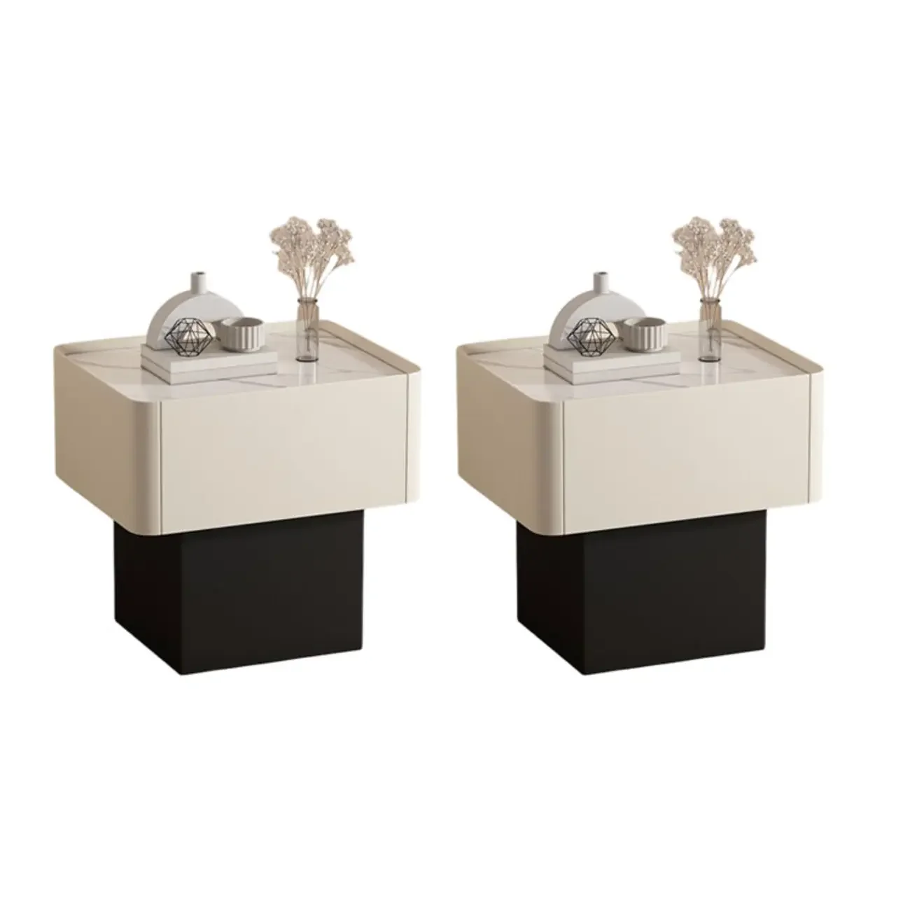 Modern Faux Leather Drawer Nightstand with Stone Top