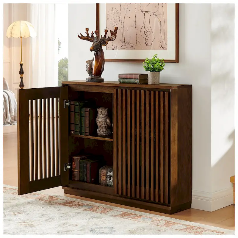 Mid Century Modern Fluted Hollowed Out Sideboard Cabinet