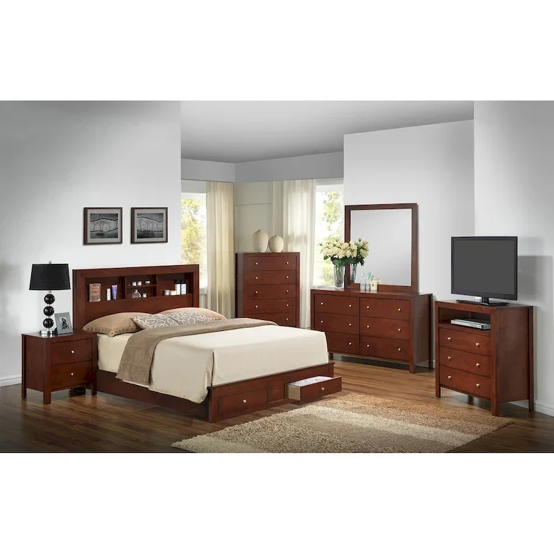 Burlington King Storage Platform Bed with Built in Shelves and Two Footboard Drawers