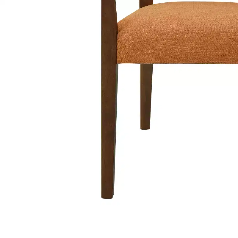 Beige/Dark Brown Upholstered Dining Arm Chairs with Rattan Back, Set of 2