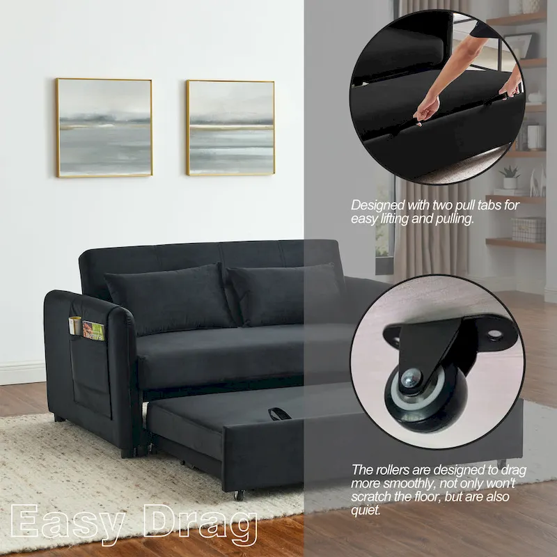 3-in-1 Versatile Velvet Double Sofa with Pullout Bed