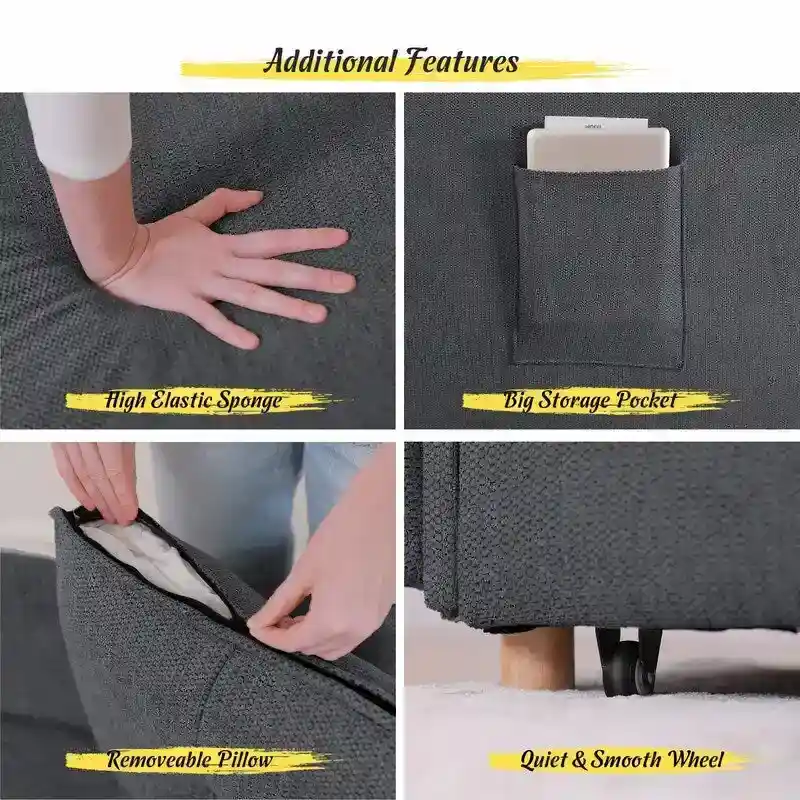 Hansabenne 4 in 1 Multi-Function Folding Sofa Folding Bed Single Futon Couch Guest Bed with 2 Throw Pillows