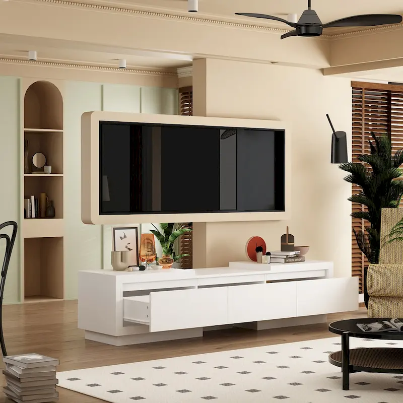 Entertainment Center Table Retracted Extendable TV Stand in Stretch