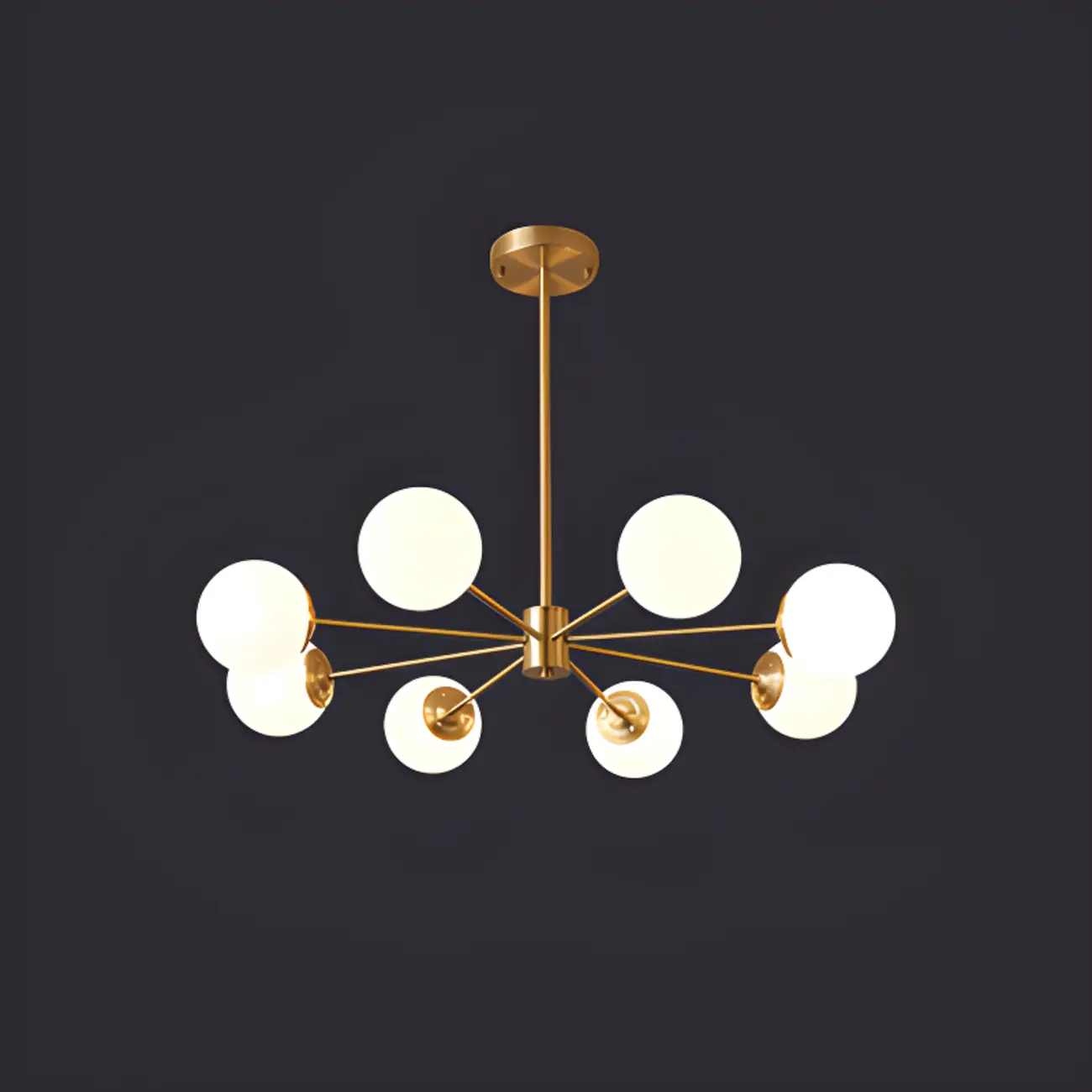 Modern Gold Sputnik Chandelier with White Glass Globe